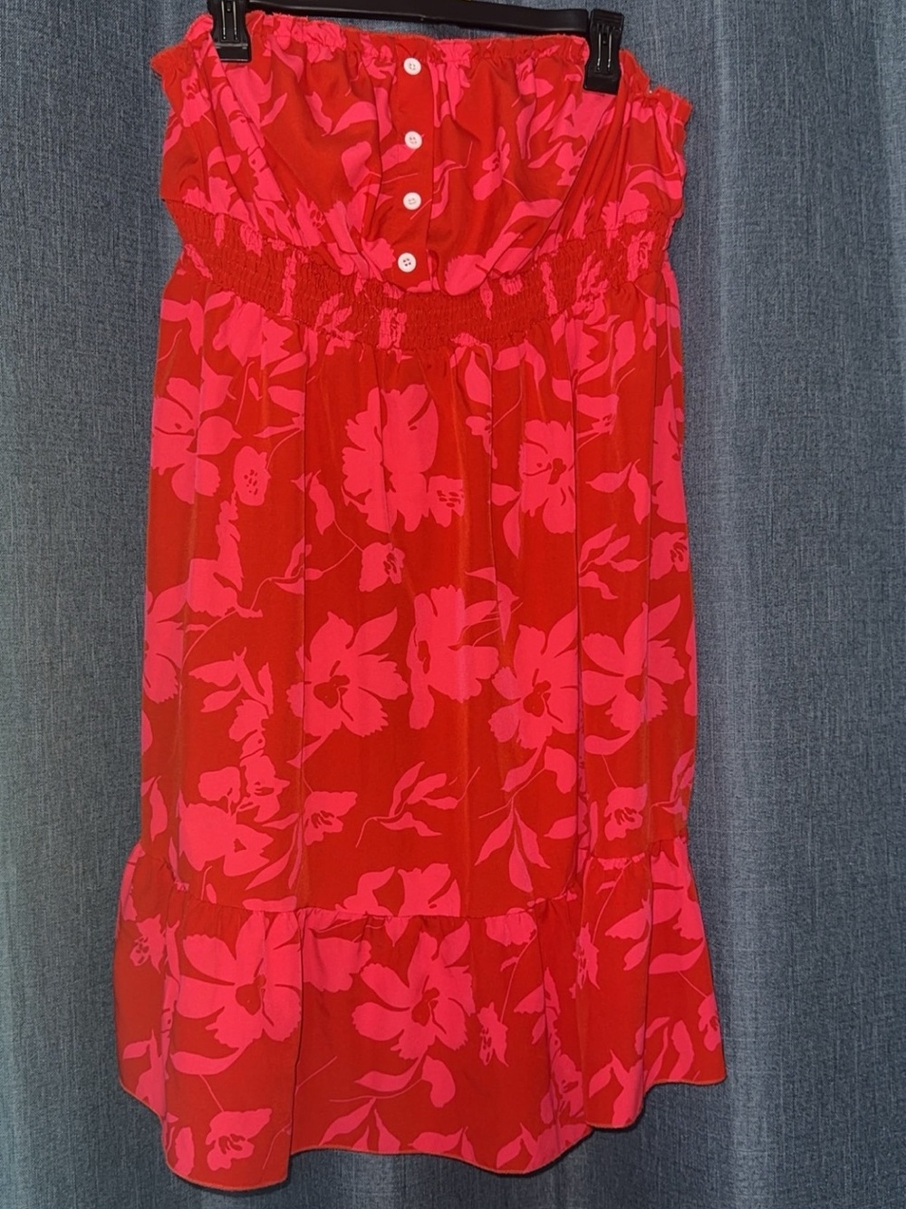 SHEIN Red and Hot Pink Floral Strapless Sundress